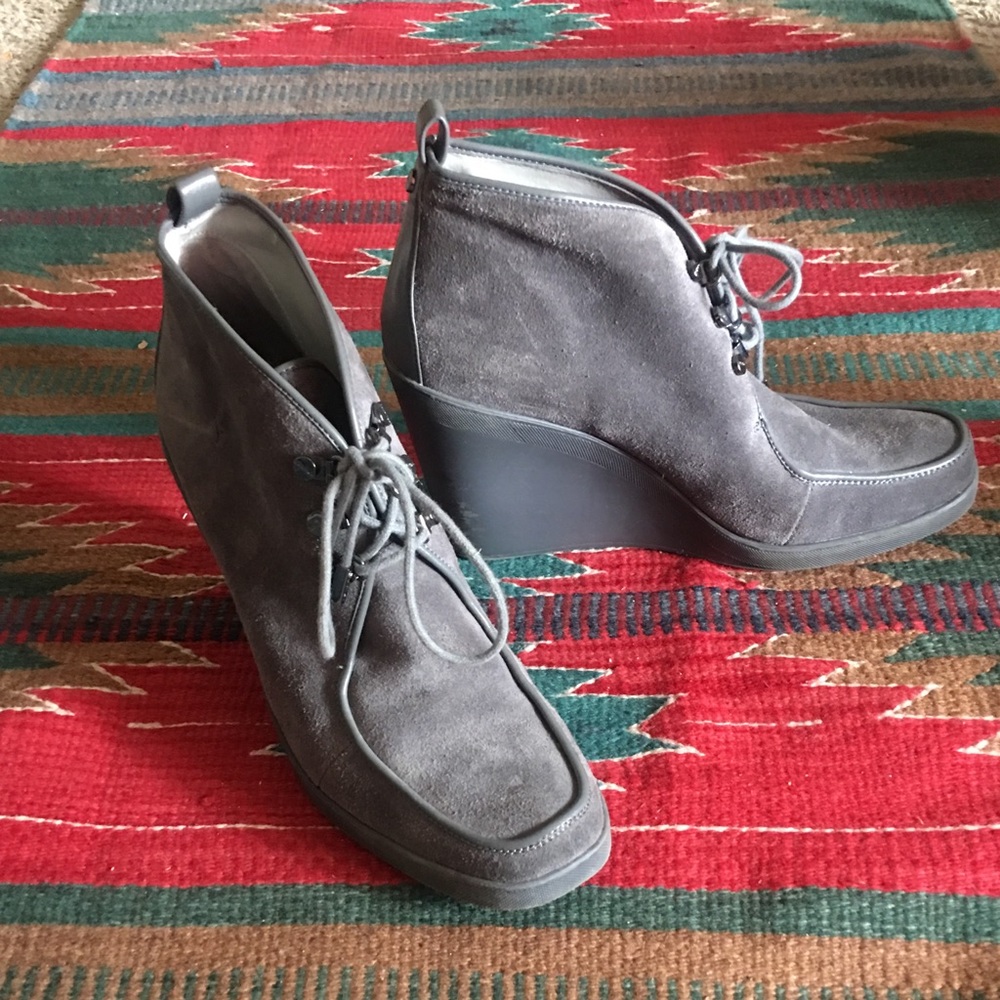 Calvin Klein Penelope Suede Lace Up Wedge Shoes